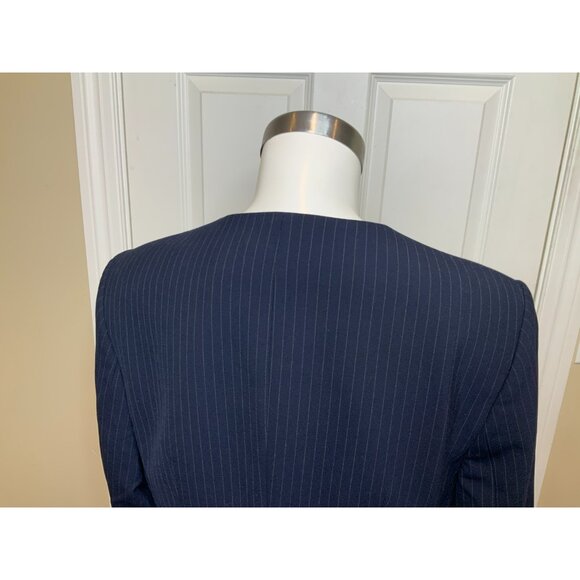 Hugo Boss Jadela1 Navy Blue & Thin Gray Pinstripe Button-Up Jacket, Size 12 - Picture 8 of 11